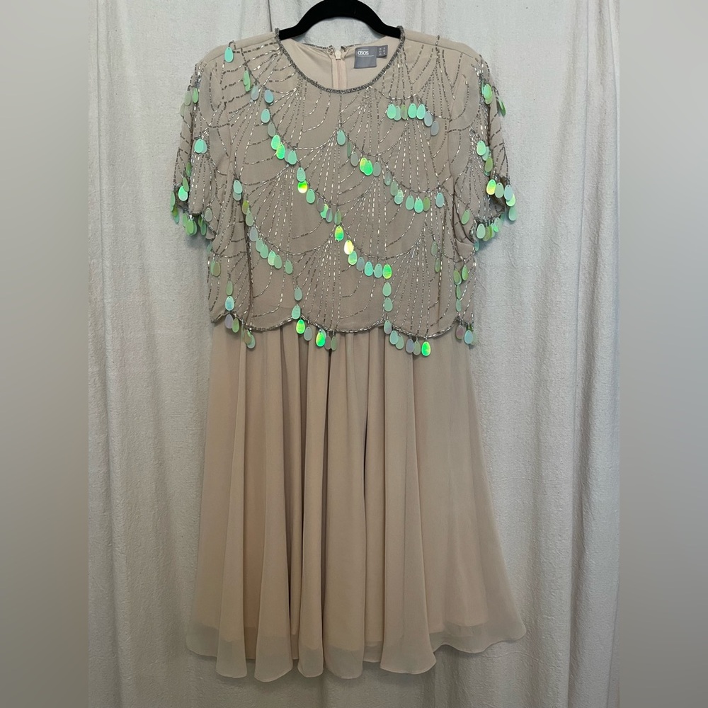 ASOS Cream Midi Dress with Green Accents